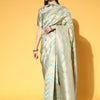 Women's Organza Sea Green Woven Design Handloom Saree With Blouse Piece