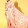 Women's Organza Pink Woven Design Handloom Saree With Blouse Piece