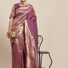 Women's Kanjeevaram Silk Purple Woven Design Woven saree With Blouse Piece