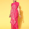 Women's Silk Blend Pink Woven Design Celebrity Saree With Blouse Piece