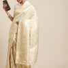Women's Kanjeevaram Silk Cream Woven Design Woven saree With Blouse Piece