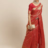 Women's Kanjeevaram Silk Red Woven Design Woven saree With Blouse Piece
