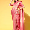 Women's Silk Blend Pink Woven Design Handloom Saree With Blouse Piece