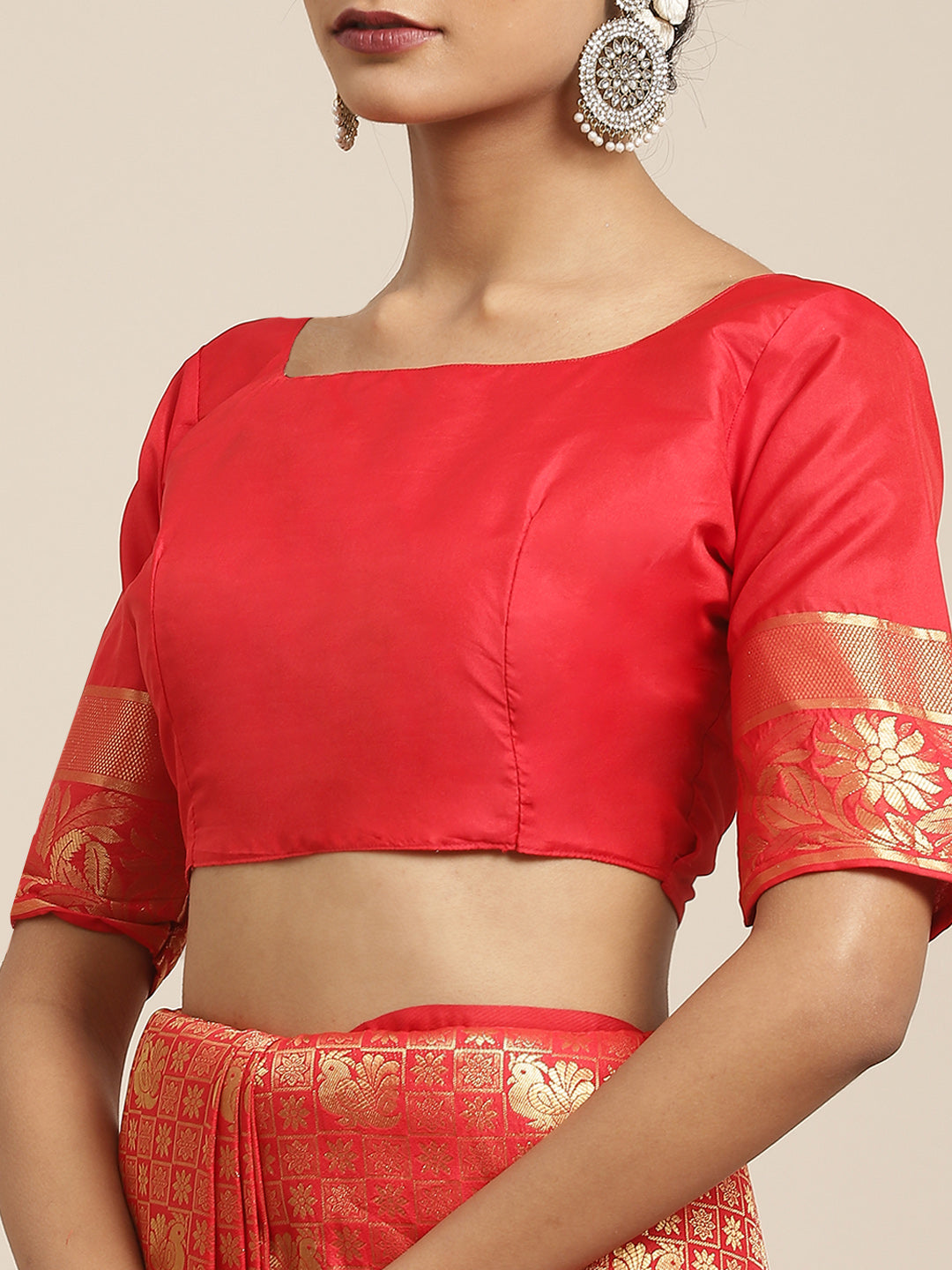 Women's Kanjeevaram Silk Red Woven Design Woven saree With Blouse Piece