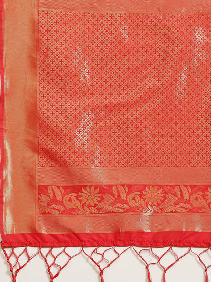 Women's Kanjeevaram Silk Red Woven Design Woven saree With Blouse Piece