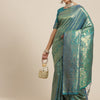 Women's Kanjeevaram Silk Teal green Woven Design Woven saree With Blouse Piece