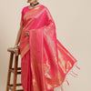 Women's Kanjeevaram Silk Pink Woven Design Woven saree With Blouse Piece