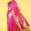 Women's Silk Blend Pink Woven Design Celebrity Saree With Blouse Piece