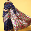 Women's Silk Blend Navy Blue Woven Design Celebrity Saree With Blouse Piece
