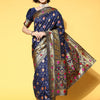 Women's Silk Blend Navy Blue Woven Design Celebrity Saree With Blouse Piece