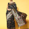 Women's Silk Blend Black Woven Design Celebrity Saree With Blouse Piece