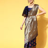 Women's Silk Blend Navy Blue Woven Design Celebrity Saree With Blouse Piece