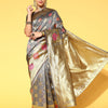 Women's Silk Blend Grey Woven Design Celebrity Saree With Blouse Piece