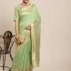Women's Silk Cotton Green Woven Design Woven saree With Blouse Piece