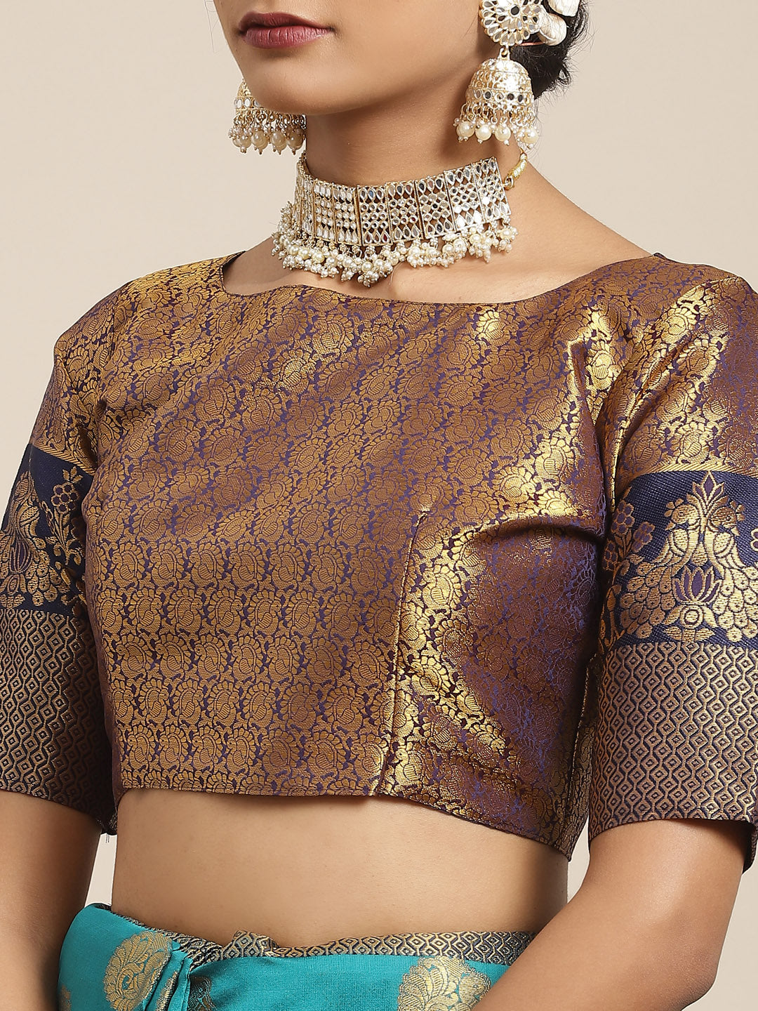 Women's Silk Blend Teal blue Woven Design Woven saree With Blouse Piece