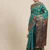 Women's Silk Blend Teal blue Woven Design Woven saree With Blouse Piece