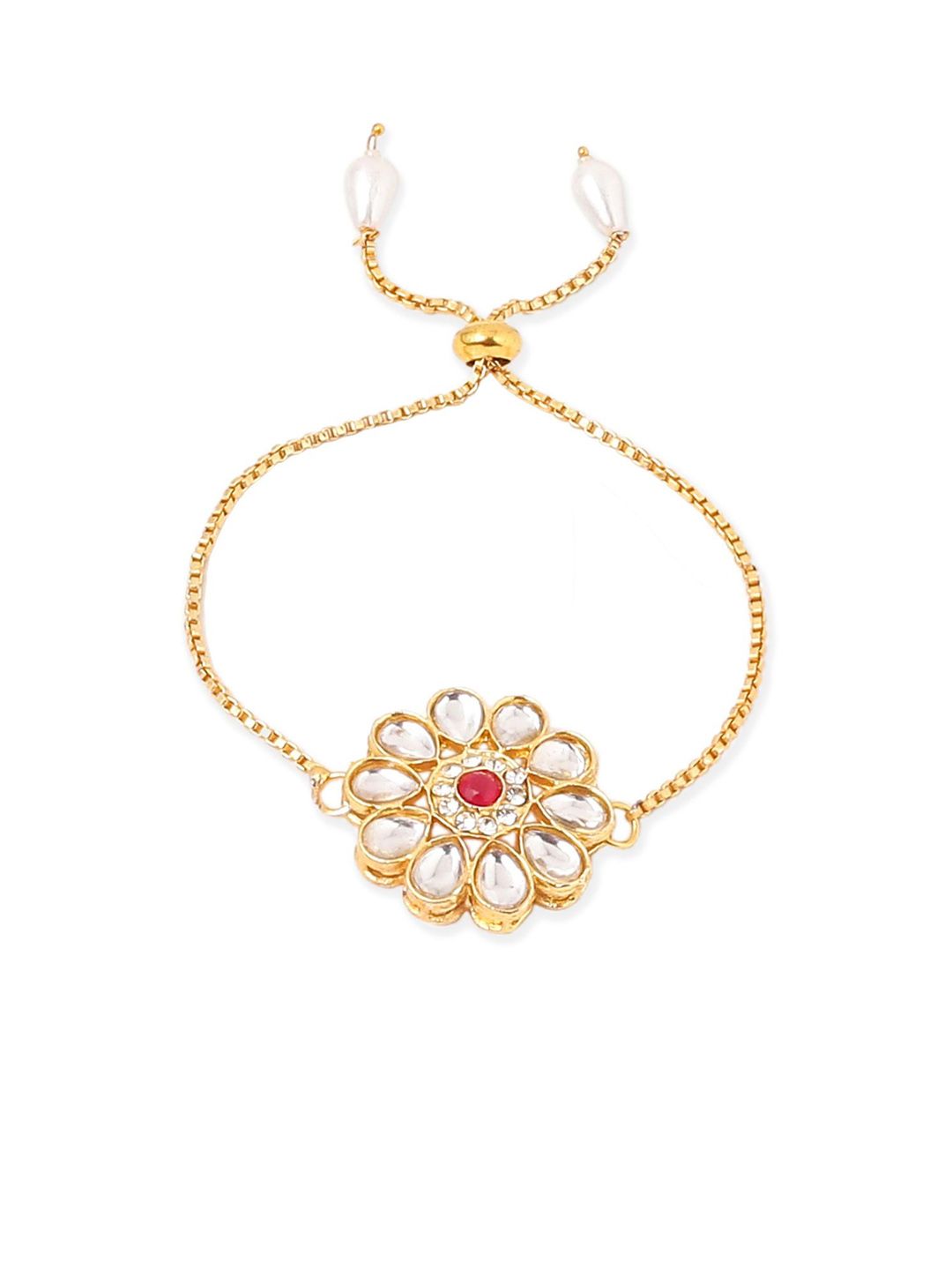 Anouk Set Of 2 Gold Toned Kundan Floral Design Bhaiya Bhabhi Rakhi Set With Roli Chawal
