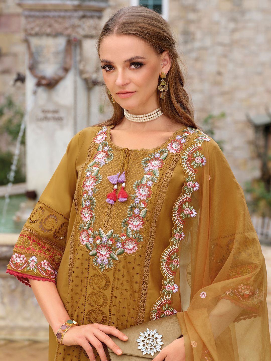 Adults-Women Woven Design Embroidered Kurta with Trousers & Dupatta