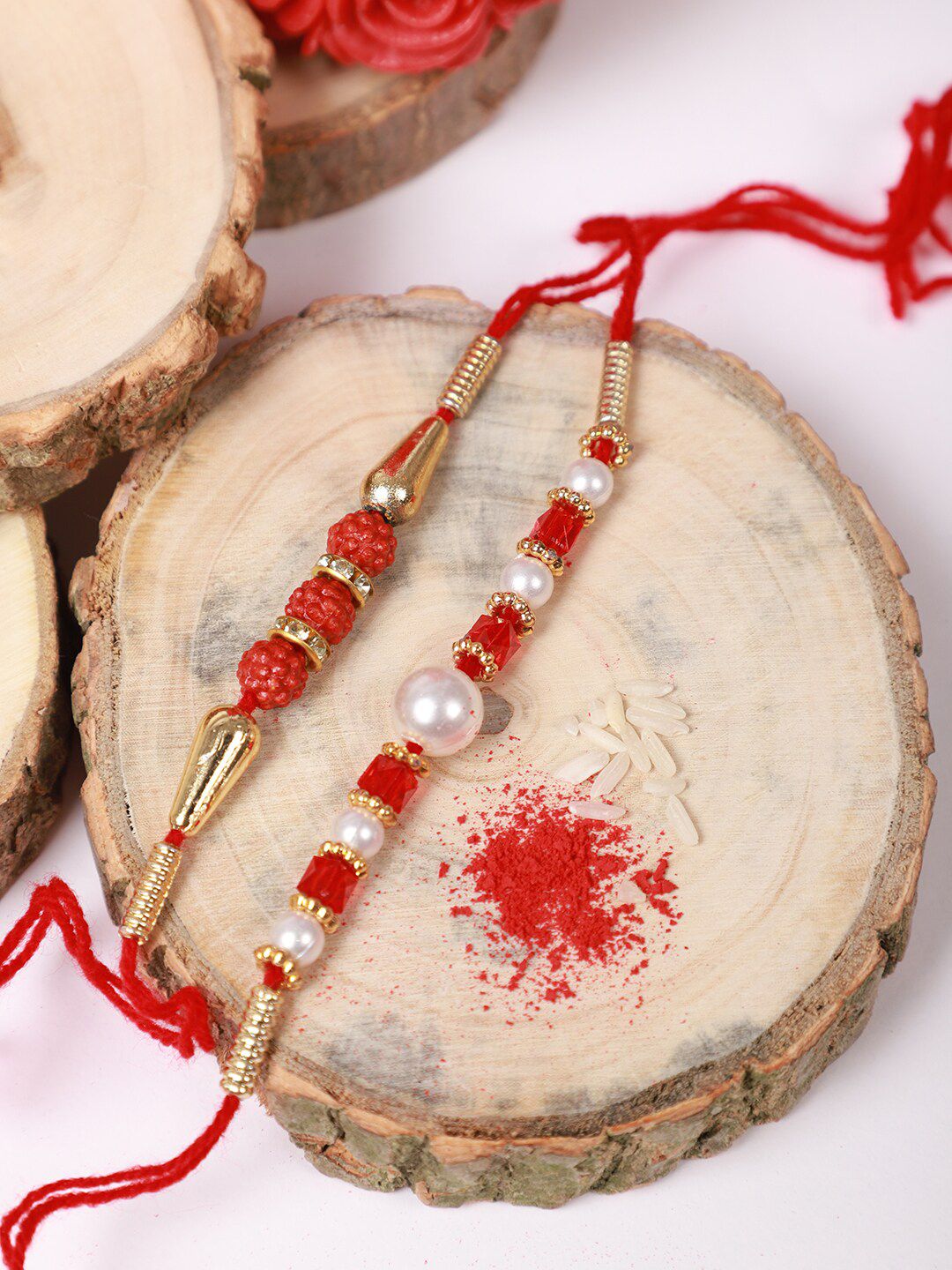 Anouk Unisex Set Of 2 Beaded Rakhi With Roli & Rice