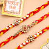 Dhiyona Set Of 3 Kundan Studded Thread Rakhis With Roli Chawal Chandan & Mishri