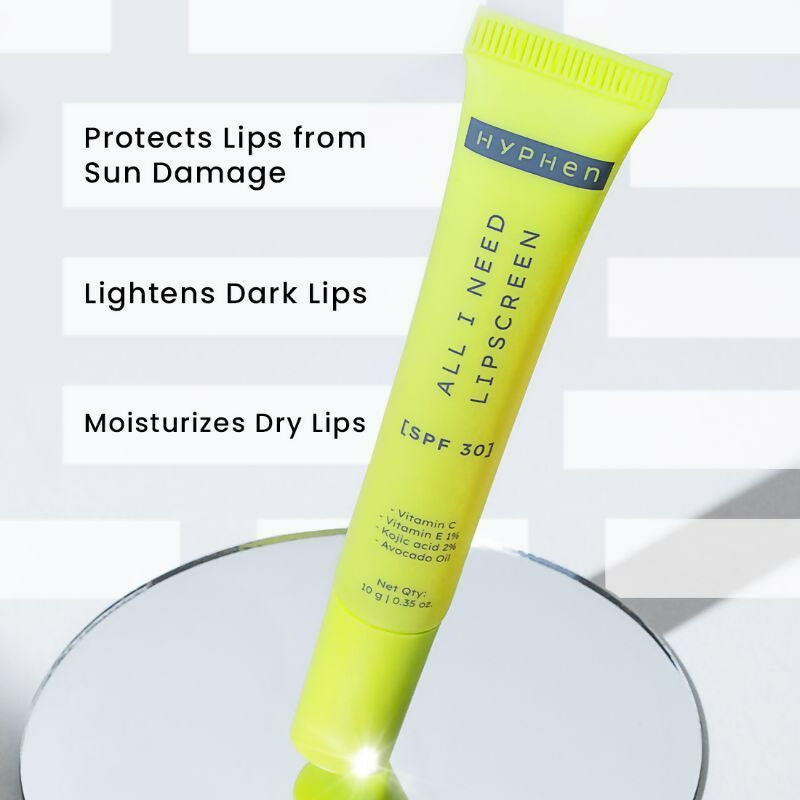 Hyphen by Kriti Sanon All I Need Sunscreen and Lipscreen lip balm in a sleek tube, designed for sun protection and lip hydration.