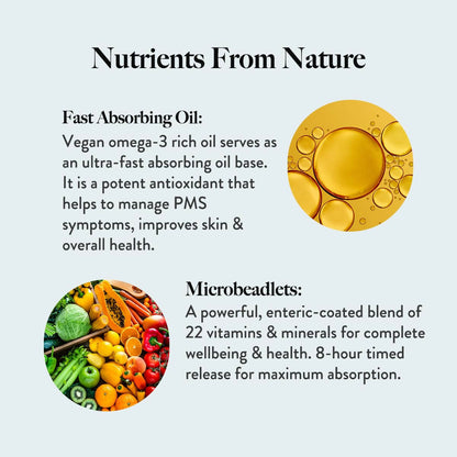 Wellbeing Nutrition Slow Multi + Omega for Her Ayurvedic capsules in a blister pack, designed for women's health and wellness.