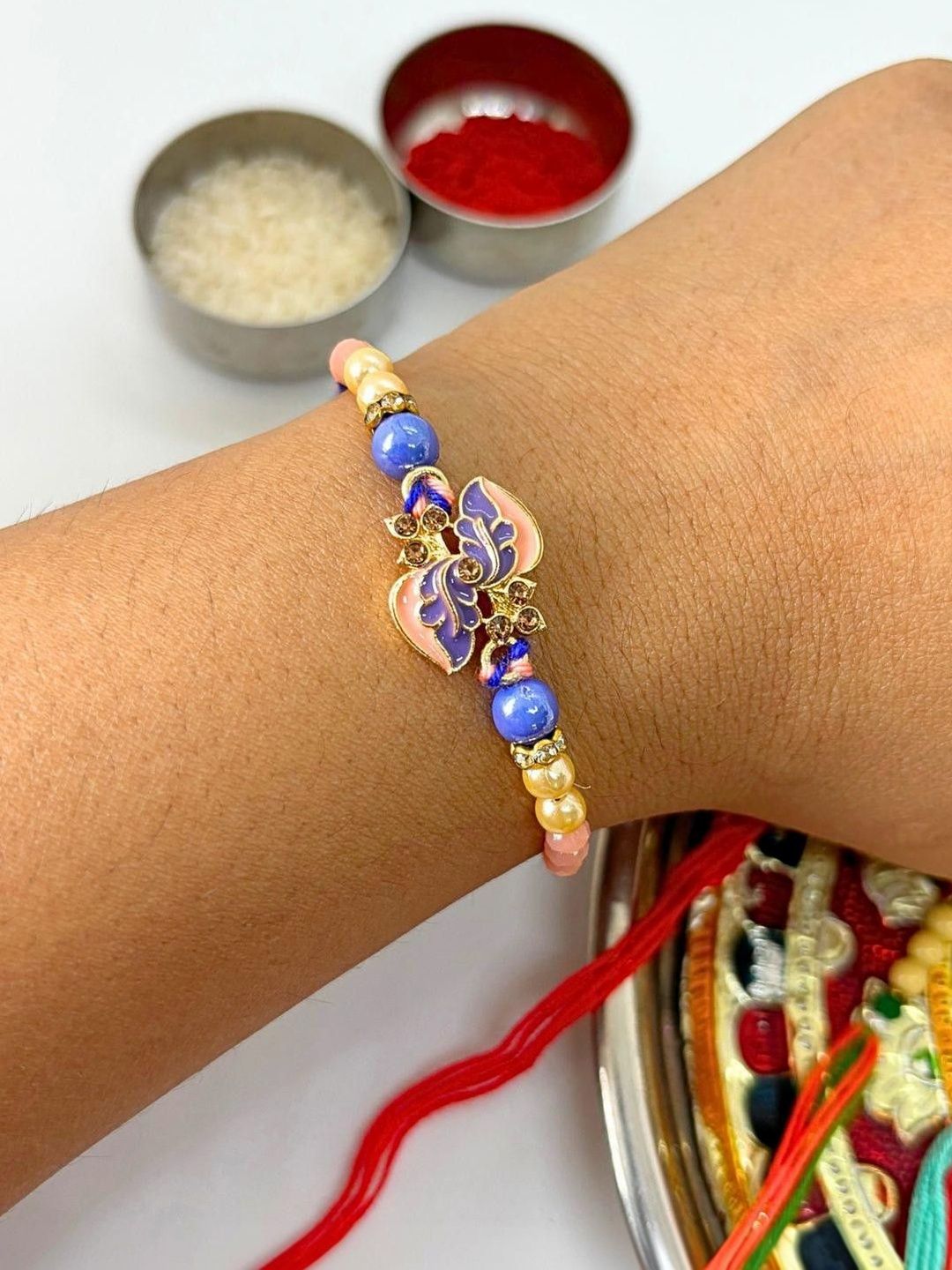 Anouk 4pcs Purple Stone Beaded Thread Rakhi