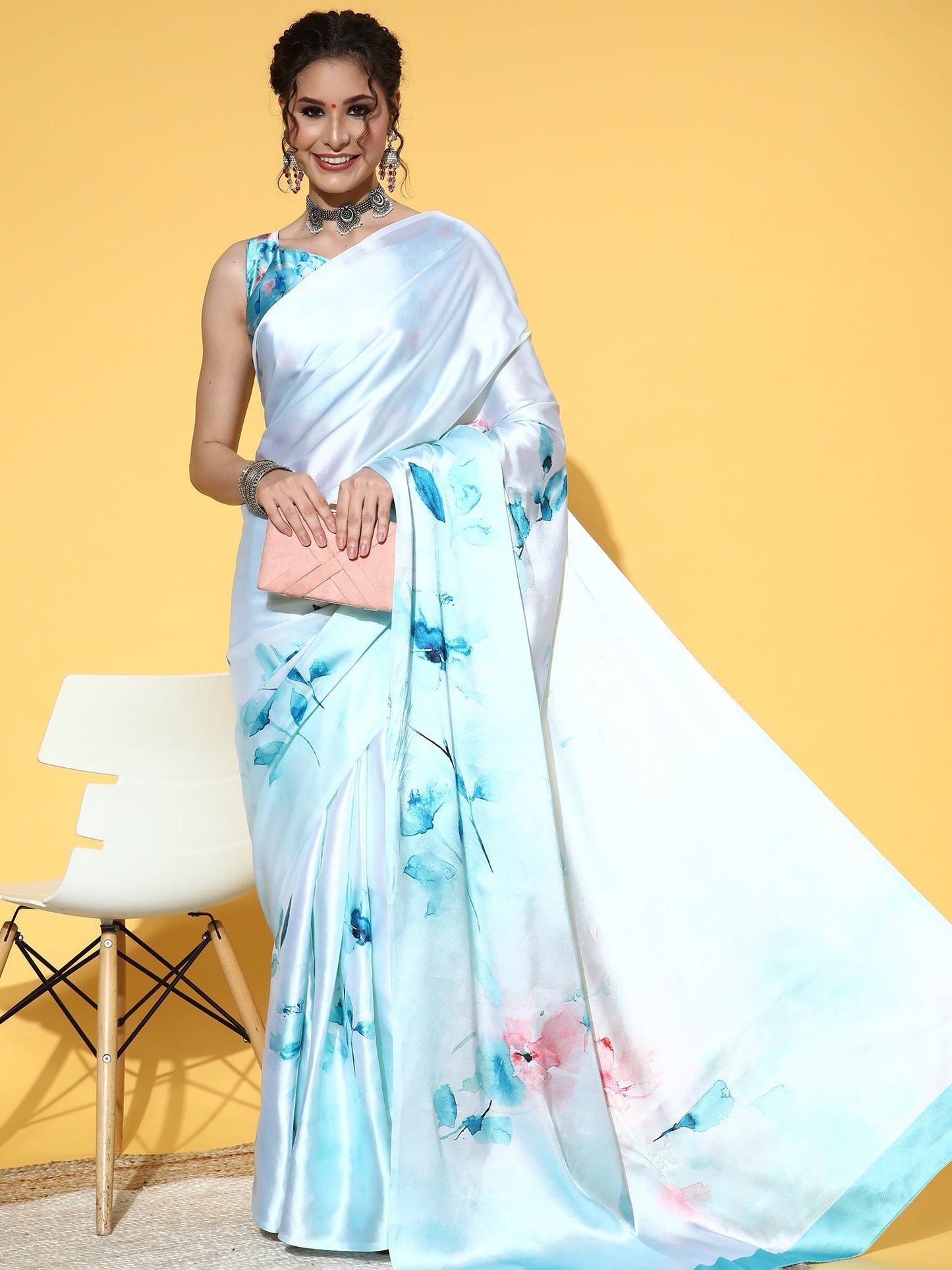 Women's Crepe Turquoise Printed Designer Saree With Blouse Piece