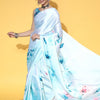 Women's Crepe Turquoise Printed Designer Saree With Blouse Piece