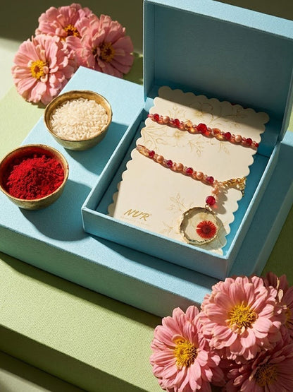 Anouk Set Of 2 Gold Toned Red Artificial Beads Bhaiya Bhabhi Rakhi