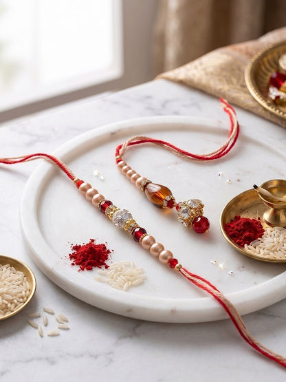 Anouk Set Of 2 Multicolor Artificial Stones & Beads Bhaiya Bhabhi Rakhi With Roli Chawal