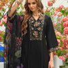 Dhiyona IE Floral Embroidered V-Neck Liva A-Line Kurta With Trousers & Dupatta