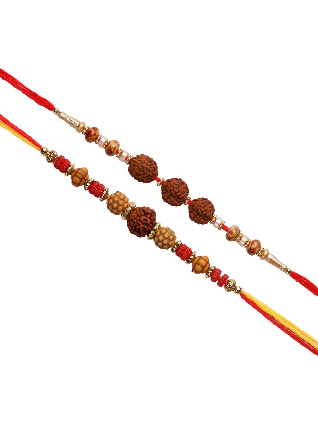 Anouk Set Of 2 Brown Rudaraksh-Beaded Rakhi With Roli Rice & Greeting Card