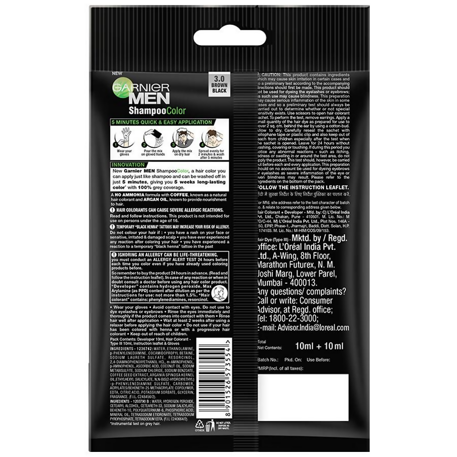 Garnier Men Shade 3 Shampoo Color-Brown Black - Indyancart