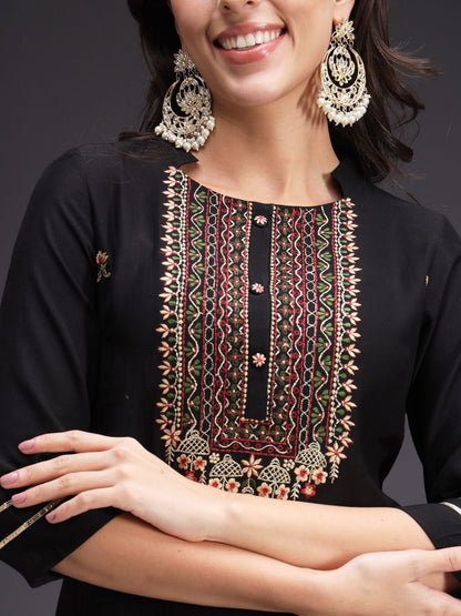 Indyancart SN Women's Floral Embroidered Kurta with Trousers & Dupatta