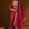 Indyancart IE Maroon Ethnic Motifs Embroidered Sequinned Liva Kurta with Trouser & Dupatta