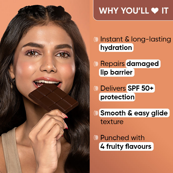 Dot & Key Barrier Repair Hydrating Lip Balm SPF 50 with cocoa nude color, showing the balm tube with SPF protection and ceramide ingredients.