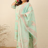 Indyancart Women's Floral Printed Regular Thread Work Kurta with Trousers & With Dupatta