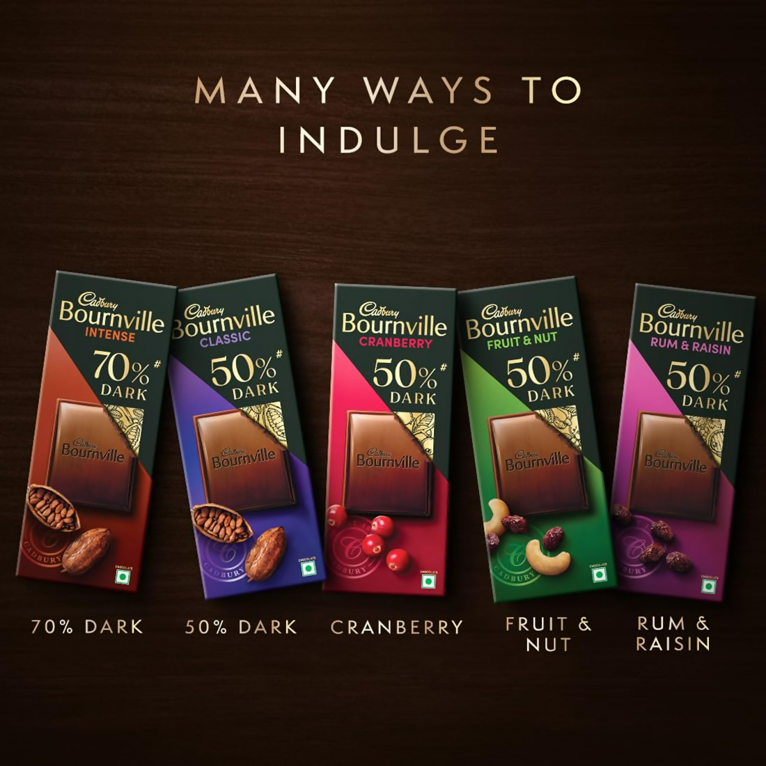 Cadbury Bournville Fruit and Nut dark chocolate bar showing pieces of fruit and nuts in rich dark chocolate