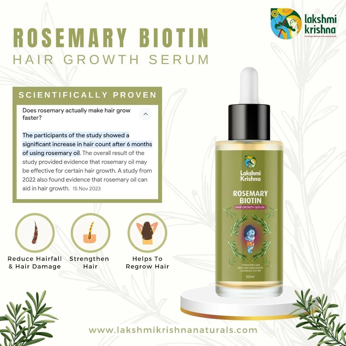 Lakshmi Krishna Naturals Rosemary Biotin Hair Growth Serum - Indyancart