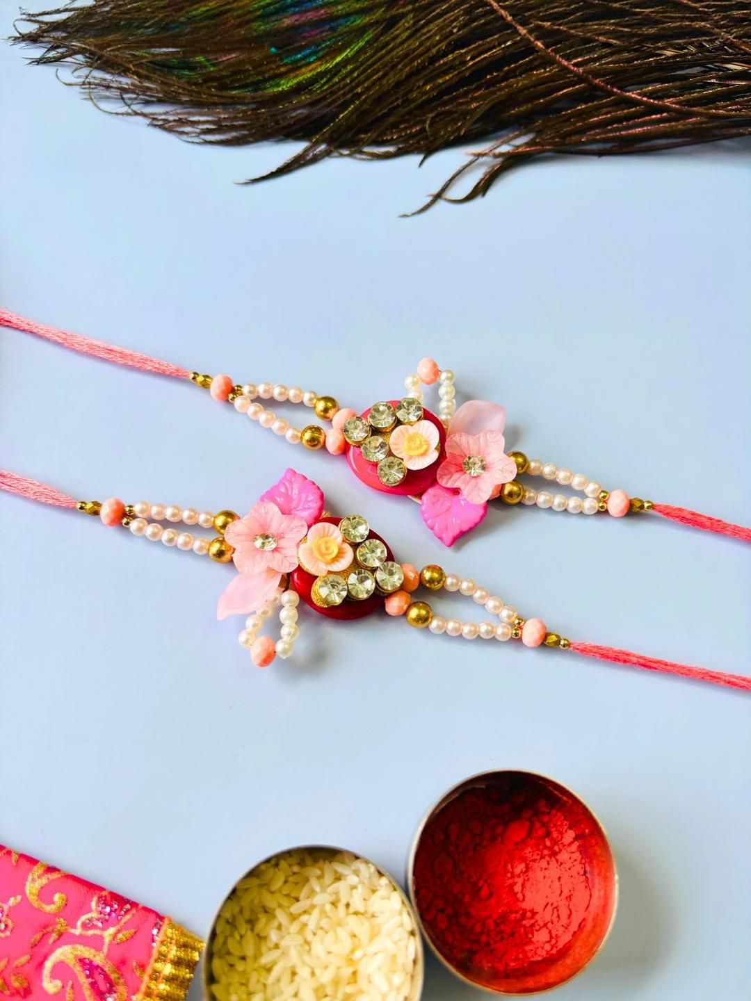 Anouk Set Of 2 Pink Floral Rakhi