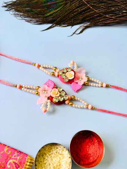Anouk Set Of 2 Pink Floral Rakhi