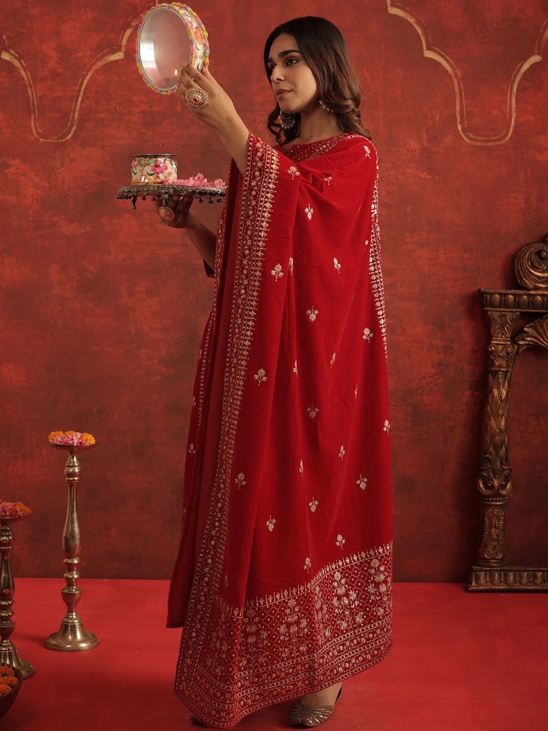 Women Ethnic Motifs Embroidered Kurta with Trousers & Dupatta