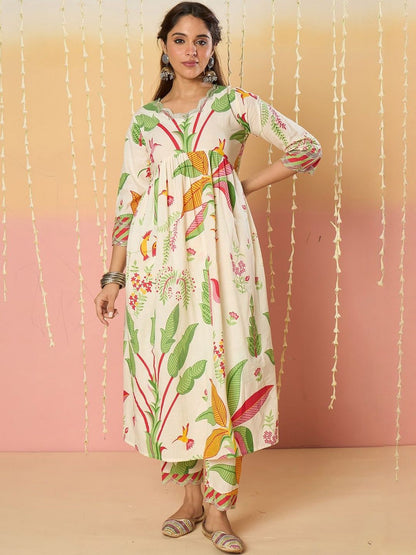 Women Ethnic Motifs Printed Panelled Pure Cotton Kurta with Trousers & Dupatta
