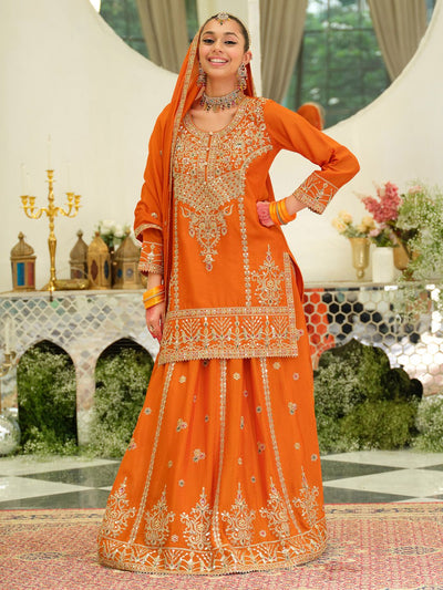 Indyancart IE Women Ethnic Motif Embroidered Sequinned Kurta with Skirt & Dupatta