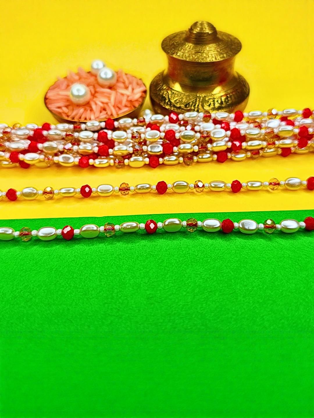 Anouk Set Of 12 Beaded Cotton Thread with AD Stones & Meenakari Designer Rakhi for Brother