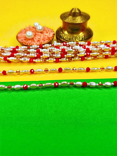 Indyancart Set Of 12 Beaded Cotton Thread with AD Stones & Meenakari Designer Rakhi for Brother