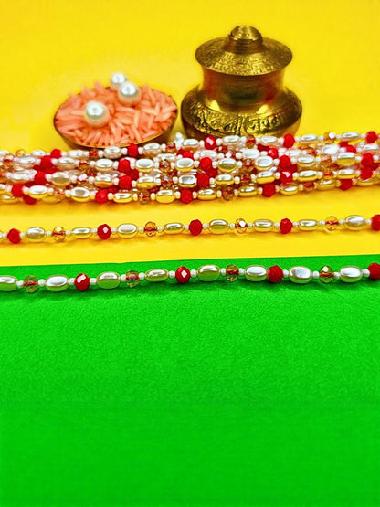 Anouk Set Of 12 Beaded Cotton Thread with AD Stones & Meenakari Designer Rakhi for Brother