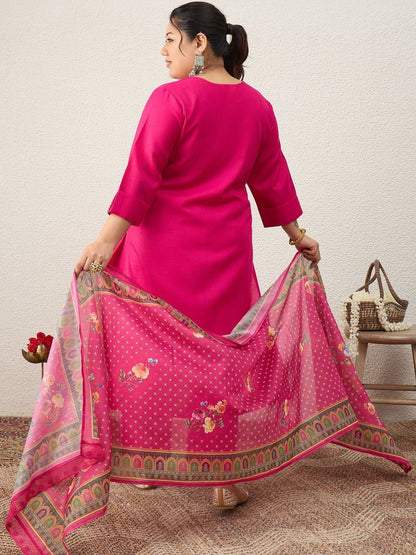 Indyancart Women's Ethnic Motifs Regular Thread Work Kurta with Palazzos & With Dupatta