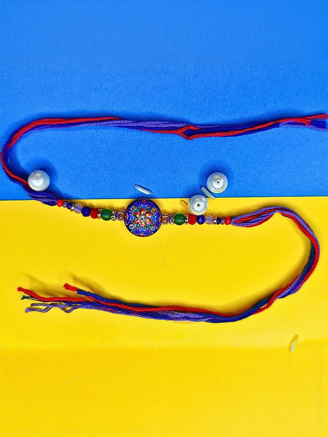 Anouk Set Of 6 Beaded Cotton Thread with AD Stones & Meenakari Designer Rakhi for Brother